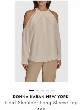 Donna Karan New York White Chiffon Cold Shoulder Halter Blouse Top S MSRP $89